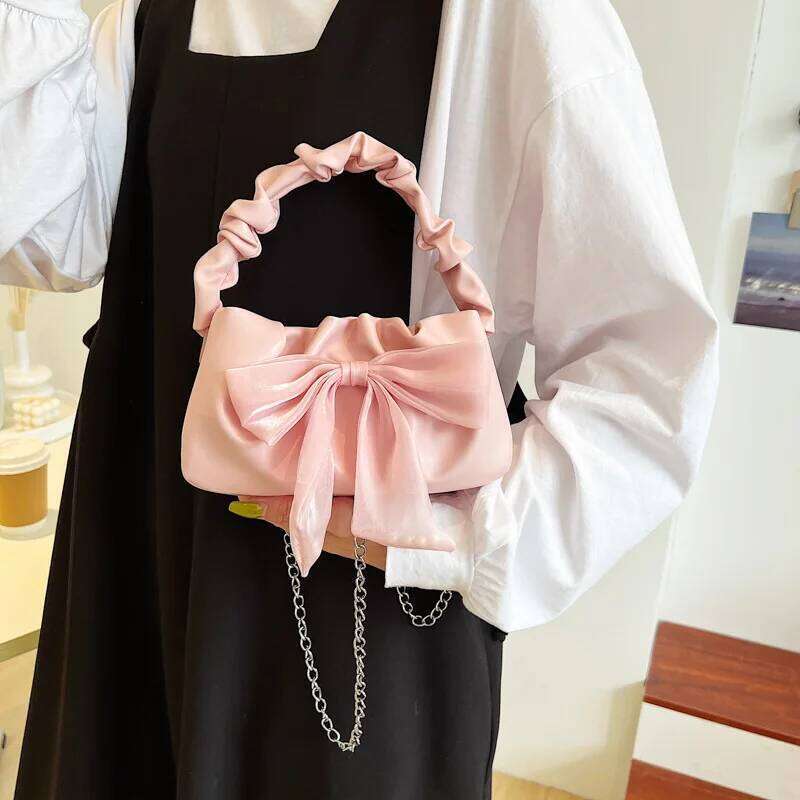 Fashion Tote bag Retro Handbags for Women Girl's Sweet Bow Single Shoulder Chain Crossbody Bag Fold Purses and Handbag Z260207 - view 4