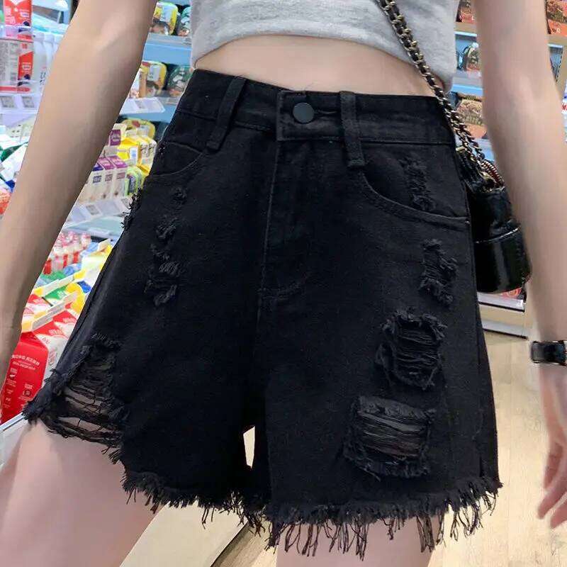 Short Jean Pants Woman Ripped High Waist Denim Shorts for Women Wide Black Fashion Clothing 2025 Classic Korean Style Hot New In XJ260206