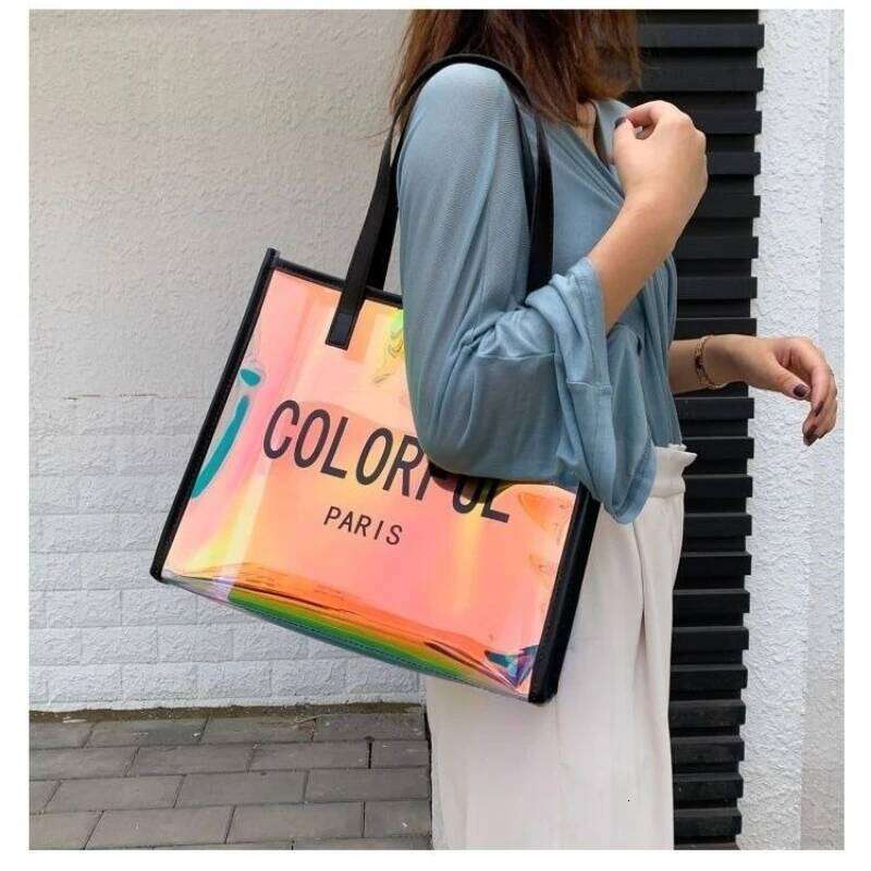 Women's Jelly Tote Waterproof Transparent PVC Laser Summer Trend Beach Large Capacity Shoulder Bag Y260204