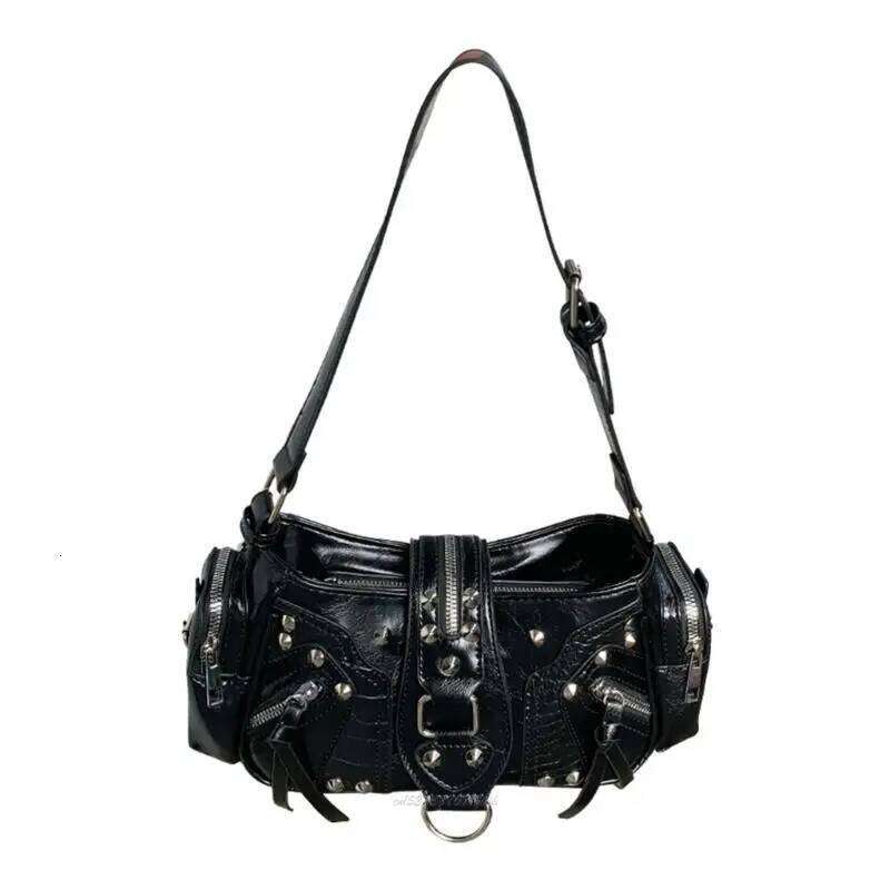 X5XA Punk Evening Bag Retro PU Leather Shoulder Purse With Studs Large Capacity Underarm Bags for Women and Girls Y260205