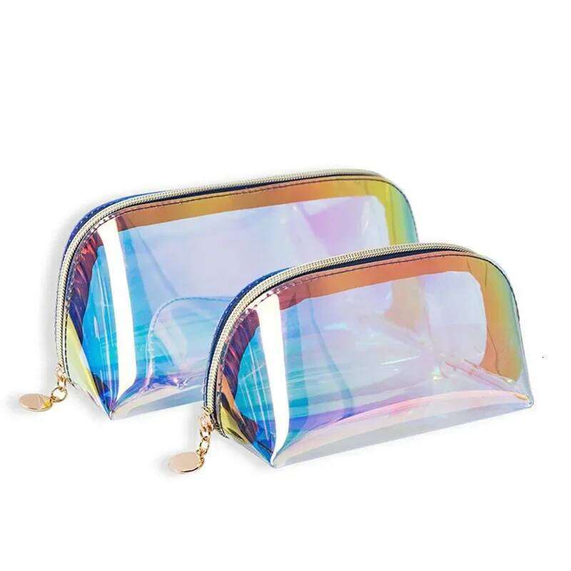 Laser Cosmetic Ins Style Korean Cosmetics Semicircle Travel Makeup Portable Dumpling Shaped Transparent Wash Brush Bag Y260206