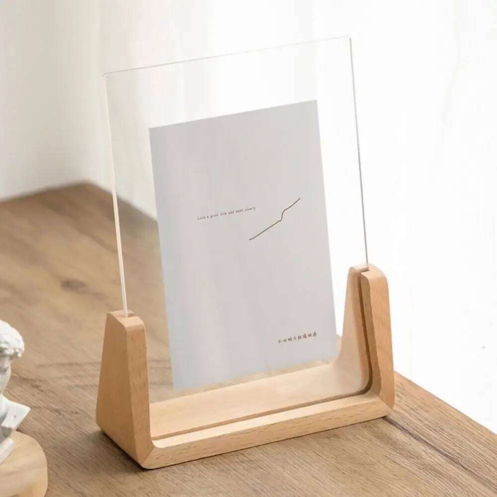 Walnut/Beech Creative Photo Acrylic U Shape Transparent Desktop Wood Wedding Pictures Frame Office Decor S260205 3 33e