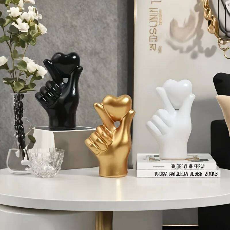 1pcs Modern Minimalist Hand Gesture Resin Figurine Living Room Home Decor Valentine's Day Ambience Ornament Festive Gift S260204