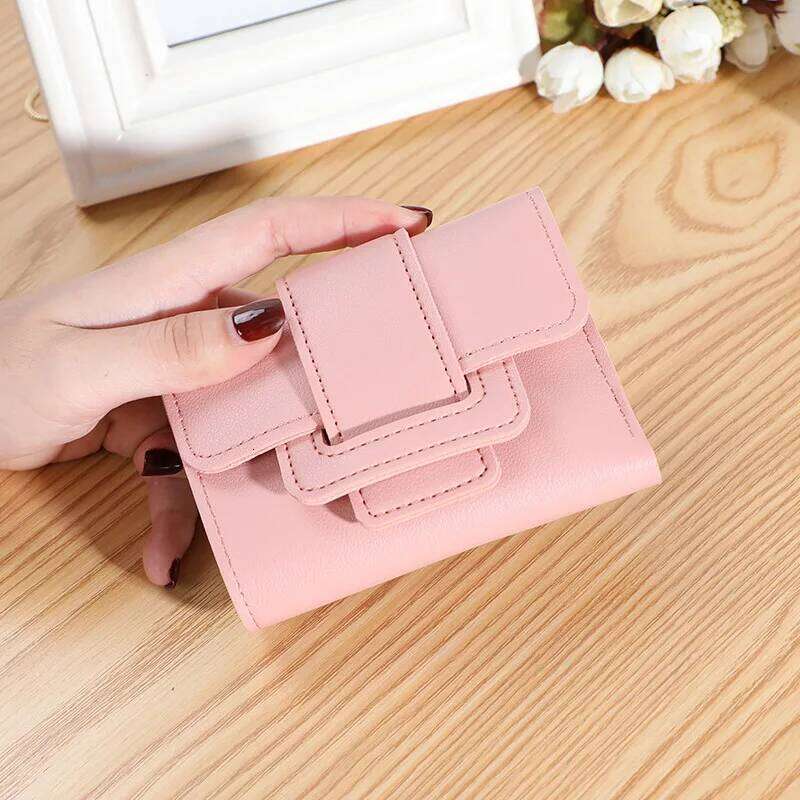New Korean version of solid color belt ladies female coin purse clutch bag student short wallet Y260206