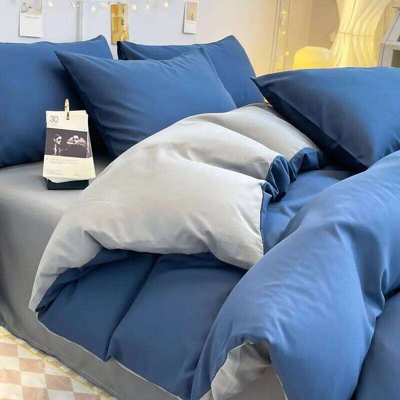 Korean Solid Purple Bedding Soft Flat Sheet Duvet Pillowcase Polyester Bed Linen Twin Queen Full Size Quilt Cover Set XJ260206