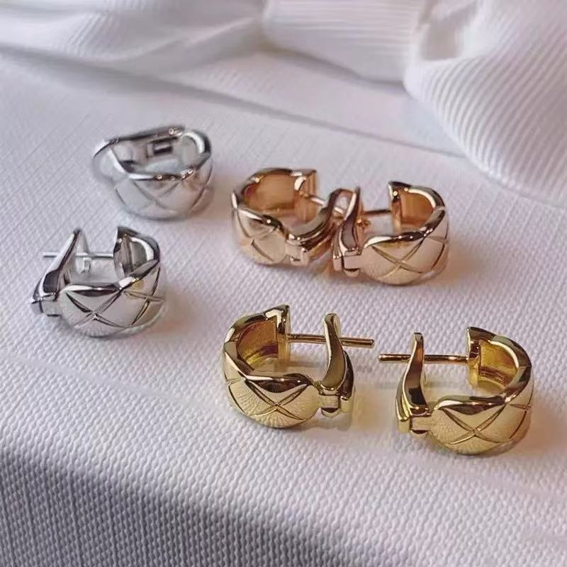 Checker Designer Earrings K Gold Earrings Titanium Steel Designer Jewelry sisters Gift 3 Color Jewelry Lady