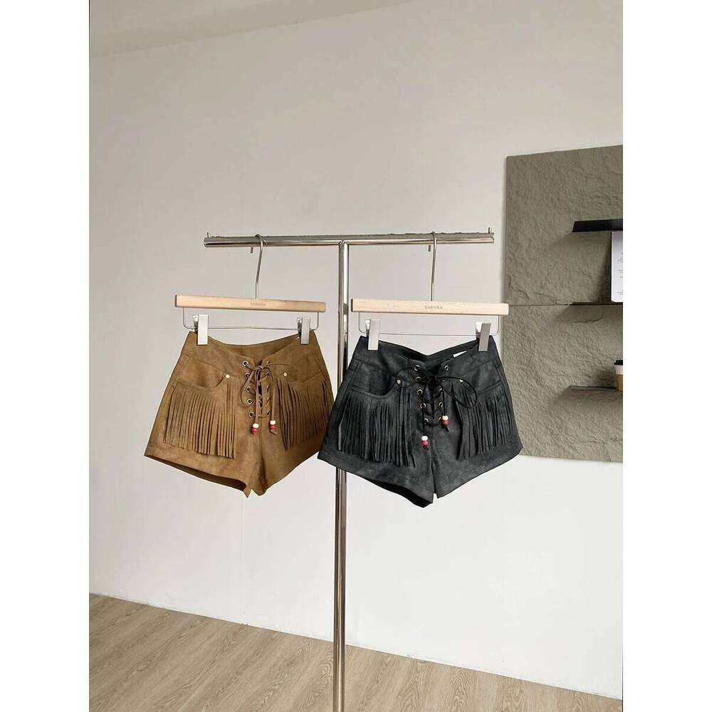 Women's Summer High Street Music Festival Tassel Shorts Lady Drawstring Waist Straight Short Pants XJ260206