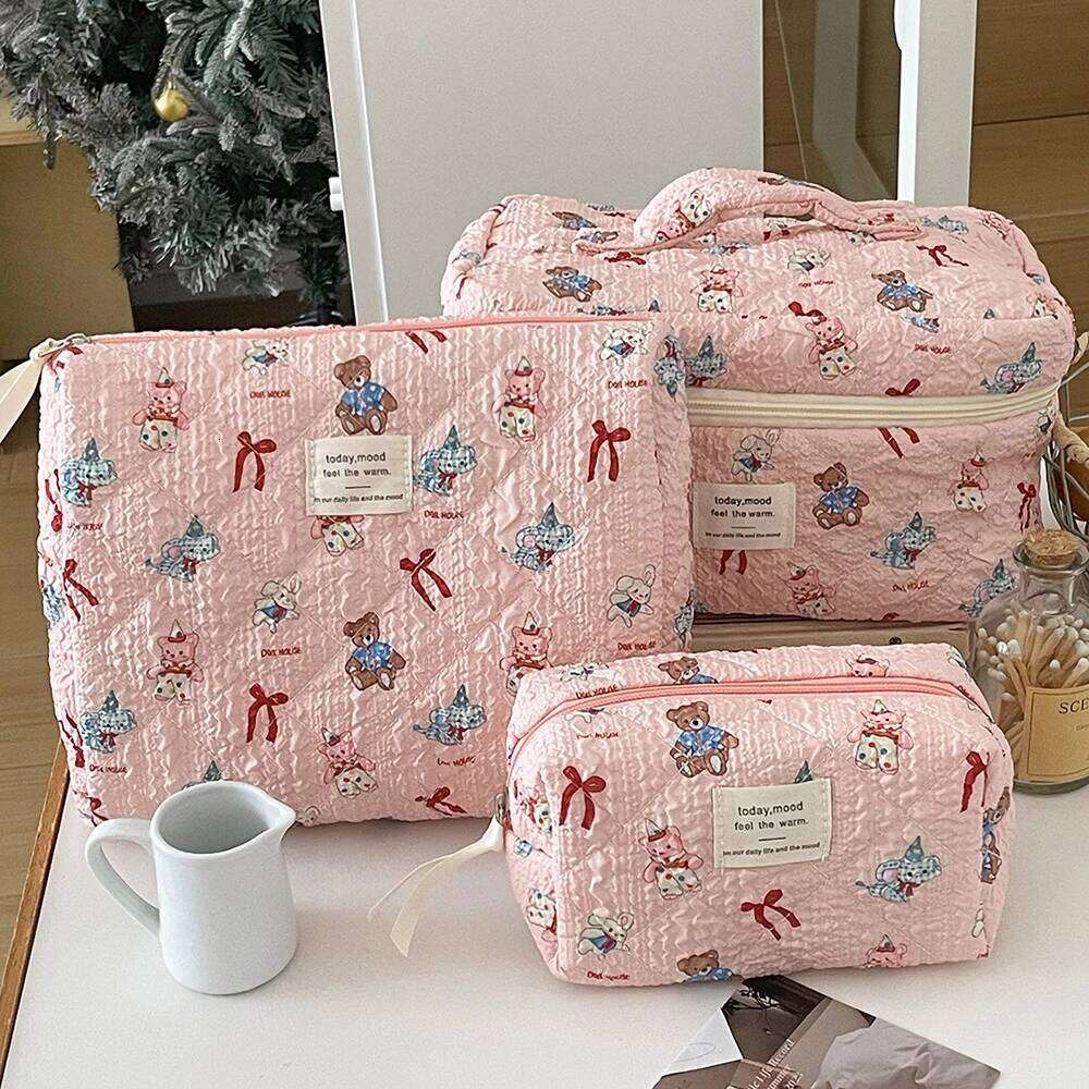 Cute Pink Girls Cartoon Makeup Portable Tote Cosmetic Pouch Handbag Women Personality Ladies Make Up Quilting Zipper Bag Y260206