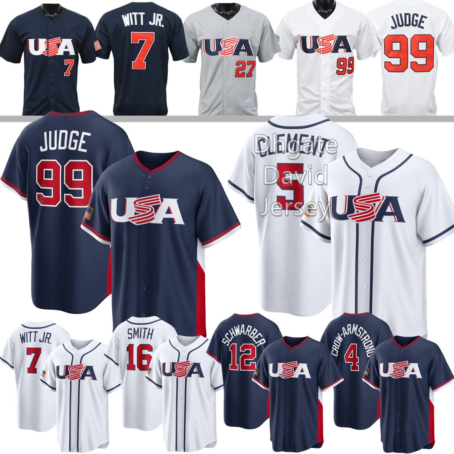 2026 WBC USA Team Baseball Jersey Brice Turang Ernie Clement Will Smith Paul Goldschmidt Byron Buxton David Bednar Boyd Holmes Webb Speier Kershaws Women Youth