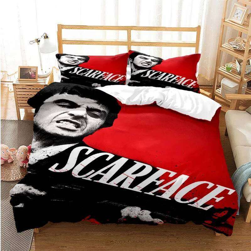 Tony Montana Scarfaces Bedding Set Boys Girls Twin Queen Size Duvet Cover Pillowcase Bed Kids Adult Home Textileextile XJ260206
