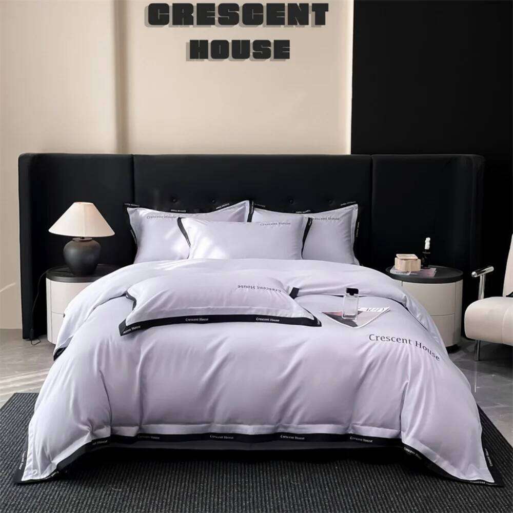 Embroidery Four-Piece Simple Washed Ice Silk Smooth Sleeping Naked Summer Duvet Cover Bed Sheet Light Luxury Bedding Set XJ260206