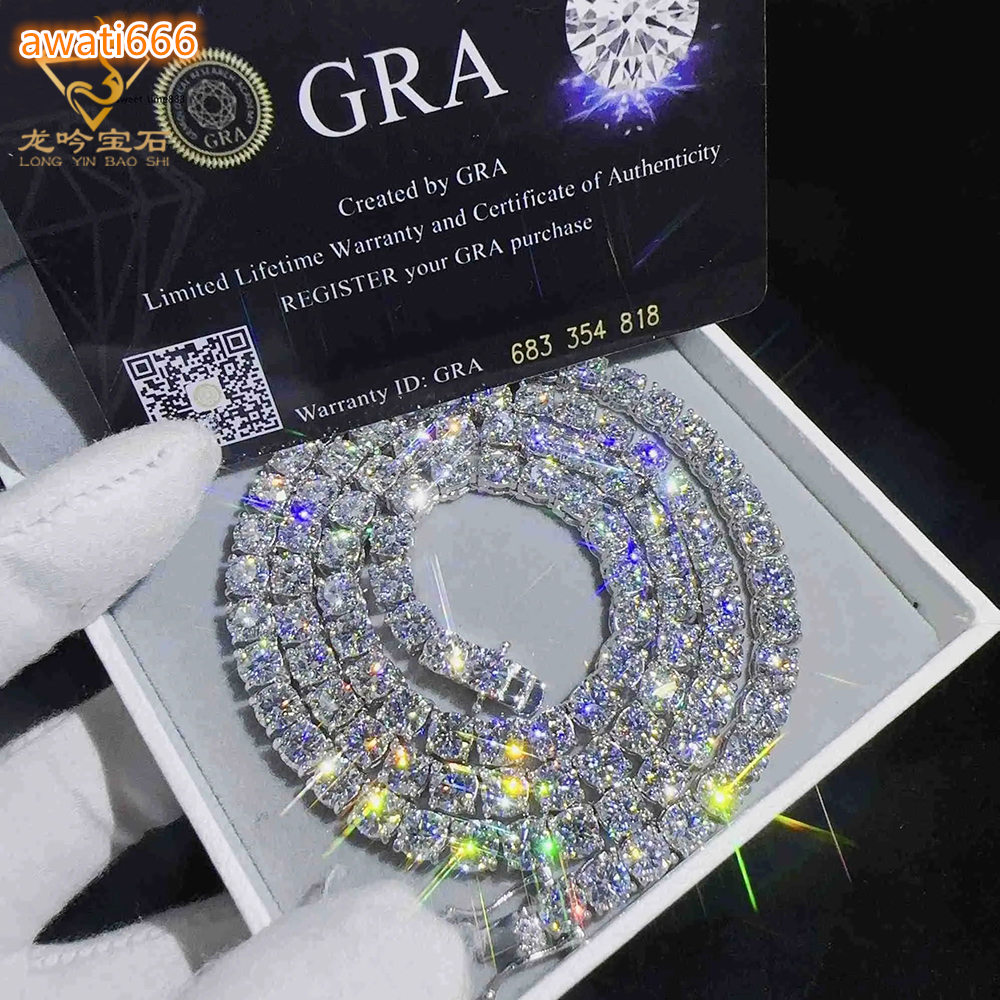 S925 Silver White Gold Plated Moissanite Diamond Tennis Necklace 20inch