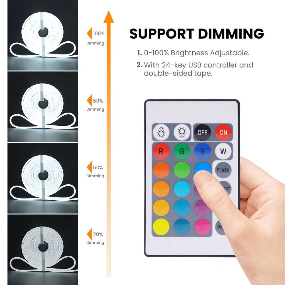 DC 5V USB RGB Neon Light Waterproof 108Leds/M 6X12MM With Self-adhesive Flexible Ribbon Rope LED Strip For Home DIY Decor Z260206