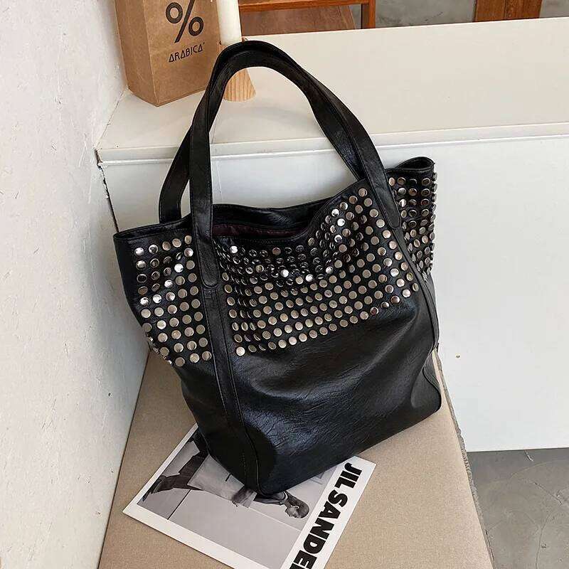 Fashion Rivet Tote Bag 2026 New Women Large Capacity Shopping Handbags Temperament Versatile PU One Shoulder Underarm Bags Y260204