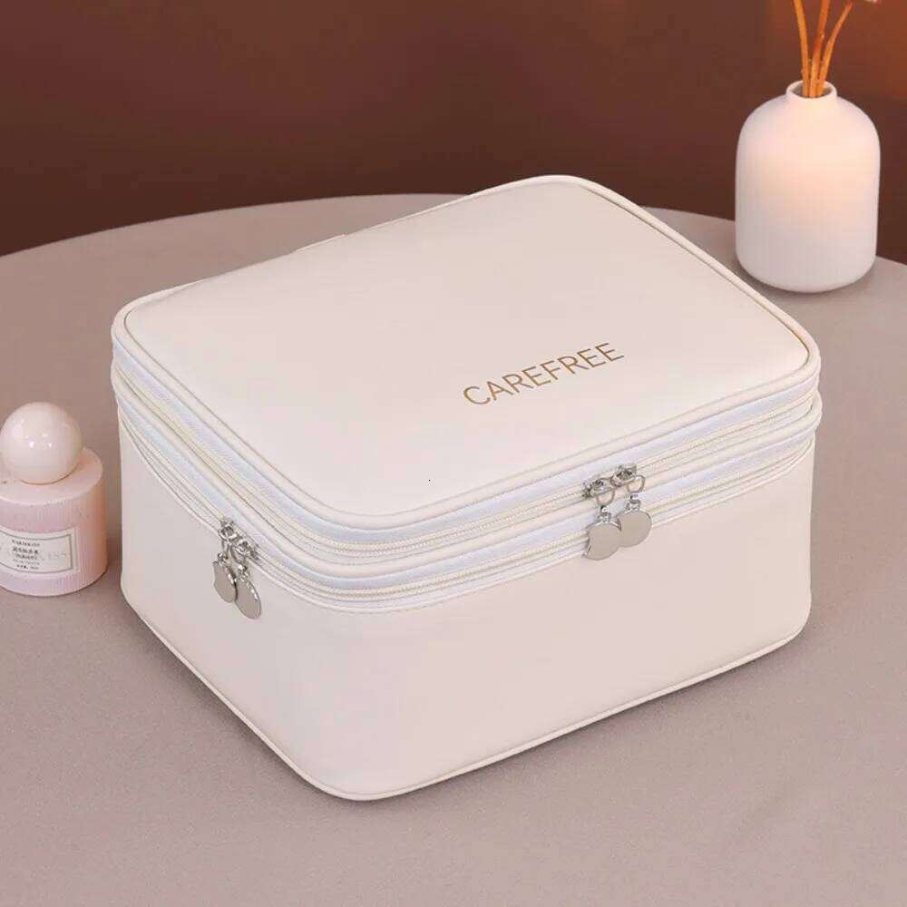 Pu Leather Fashion Women Travel Tote Large Capacity Organizer Cosmetic Toiletry Pouch Double Layer Makeup Bag Y260206