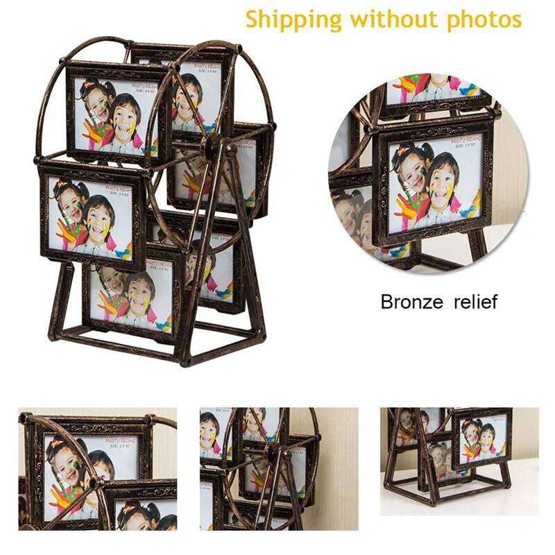 AB47-Retro Vintage Rotating Ferris Wheel Picture Frame, Personalized Family Frame Shows For 12 Photo Home Decor S260205