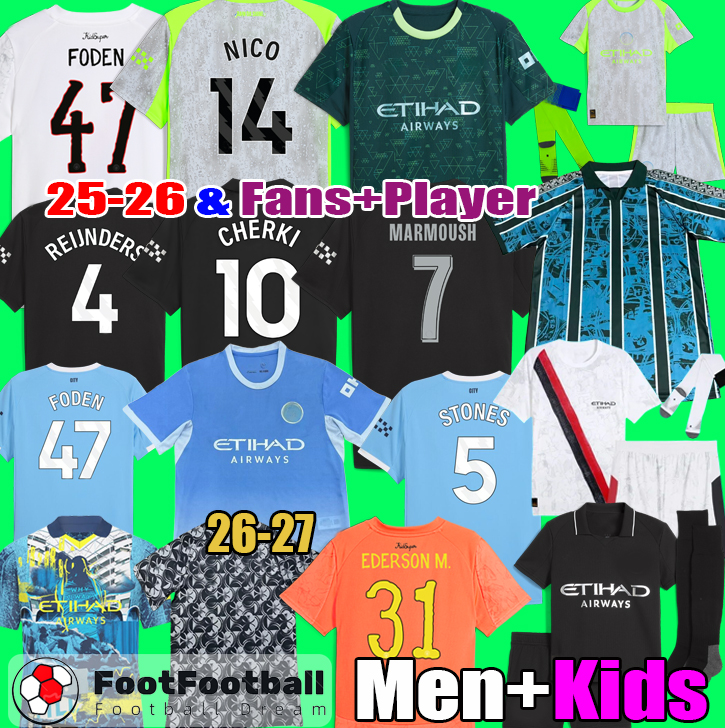 25 26 man city 26 27 SOCCER JERSEYs BERNARDO DOKU SILVA fans player DE BRUYNE GRELISH 2025 2026 football kit tops shirt men kids kit sets