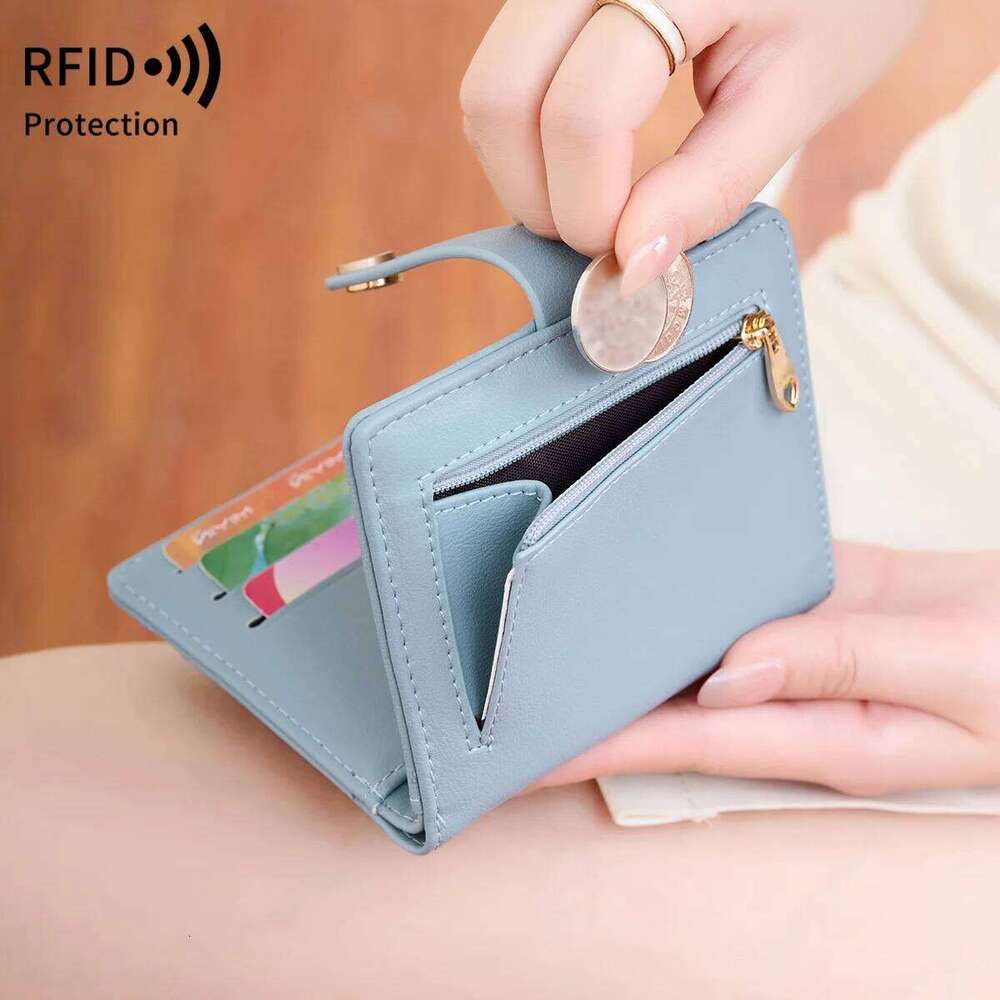 Ultra-Thin RFID Blocking Double Fold Credit Wallet for Women with Multiple Card Slots & Keychain, Functional Coin Purse Y260206
