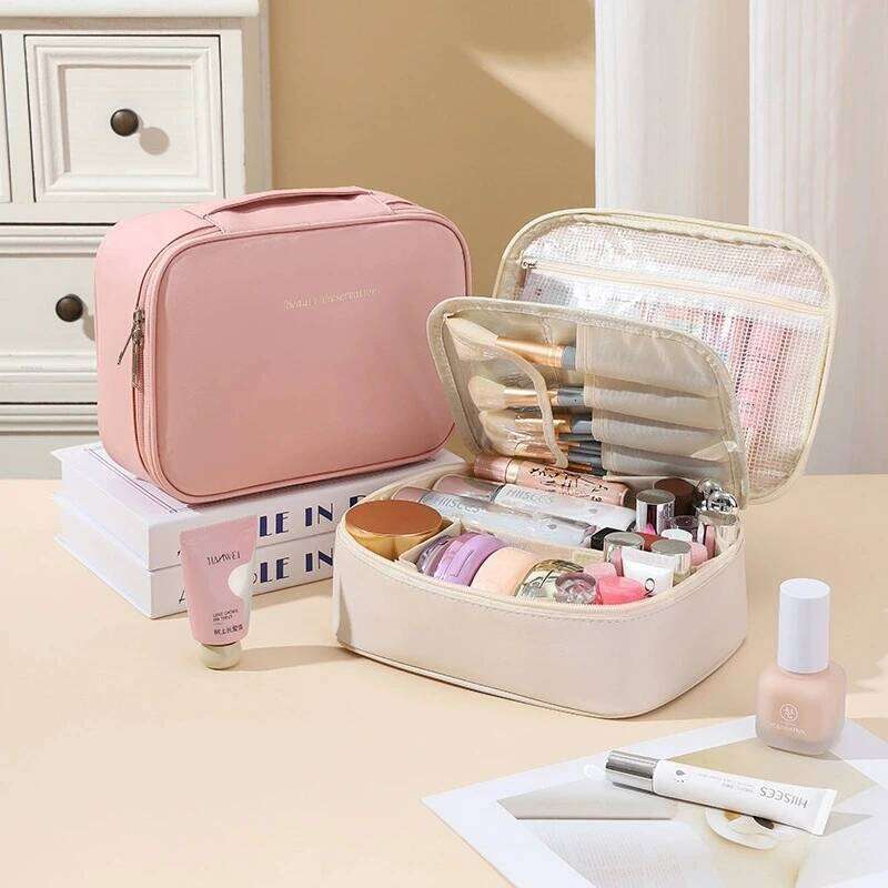 Large Capacity Makeup Double Layer Cosmetics Organizer Travel Essentials Women's Cosmetic Bag Y260206