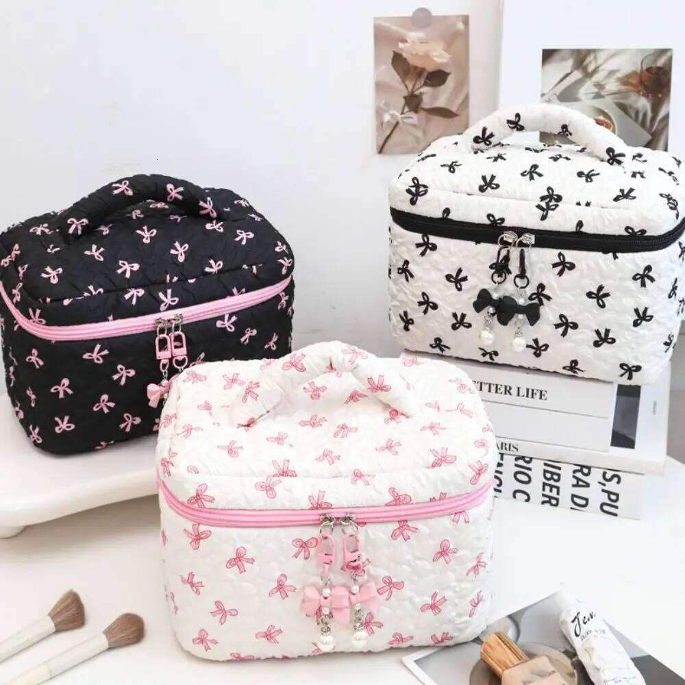 New Bowknit Print Cosmetic Large Capacity Pink Color Makeup Toiletry Bag Travel Y260206