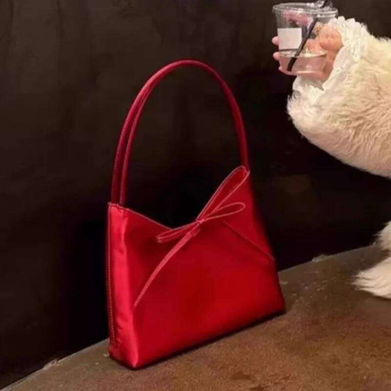 Butterfly Knot Niche Design Red Bag Korean Ins Silk Satin Underarm Bags Handbag Small Handbags 3009 Y260205
