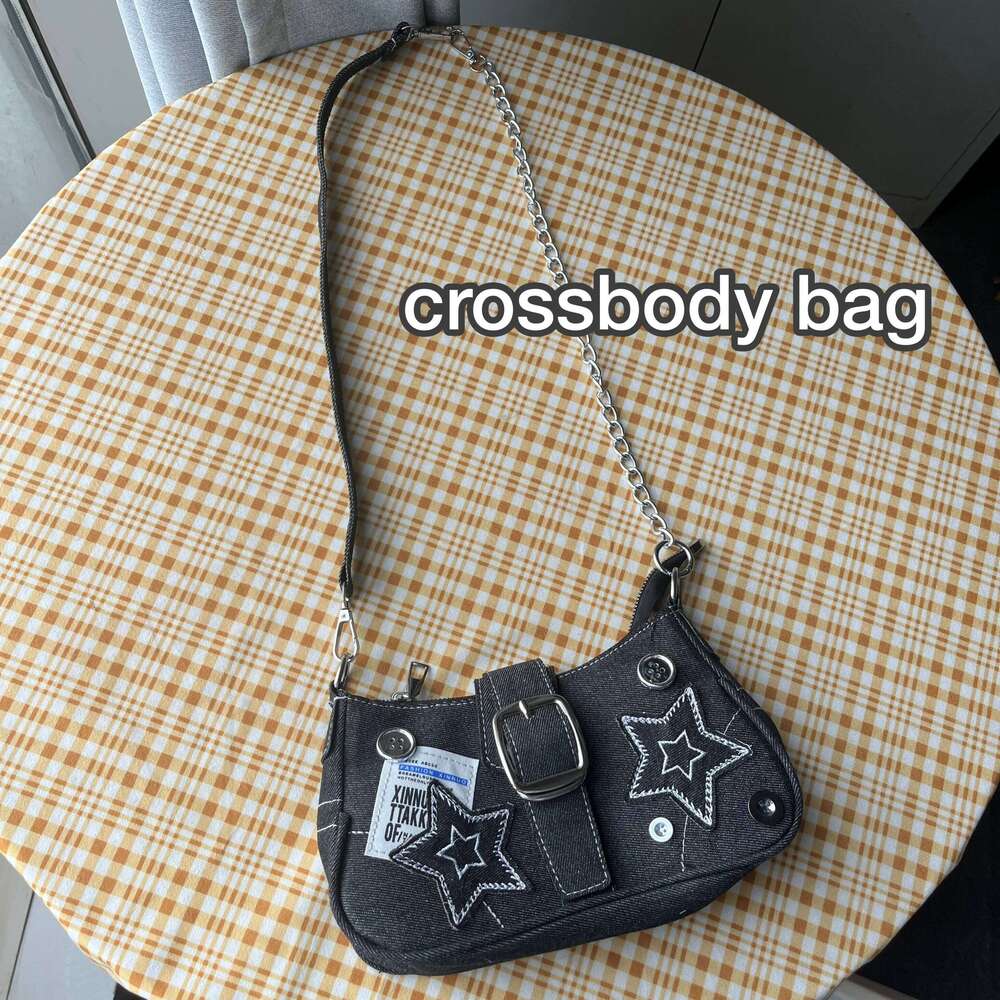 Y2k Women's Handbags Stars Pattern Cool Girls Underarm Bag Fashion Canvas Female Small Shoulder Bags Chain Tote Purses Y260205