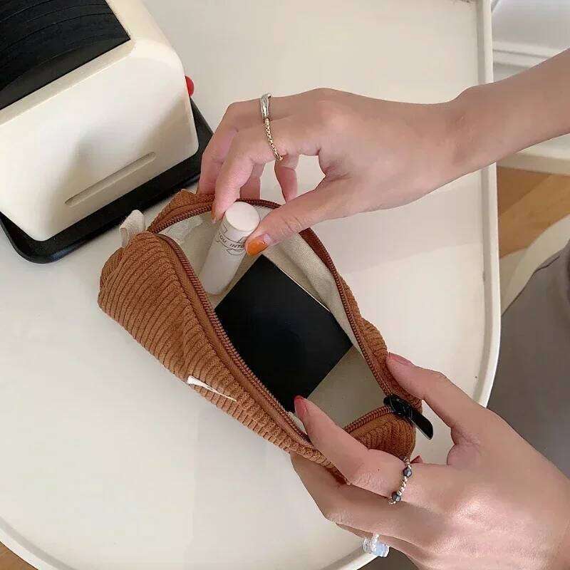 Lady Zipper Travel Toiletry Necesserie Organizer Student Cute Pencil Case Korean Corduroy Cosmetic Bag Small Makeup Pouch Y260206