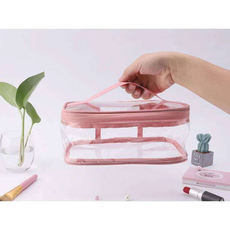 Portable Travel Waterproof Storage 2 Pieces PVC Zipper Makeup Bag Pink and Green Two-Tone Model Y260206