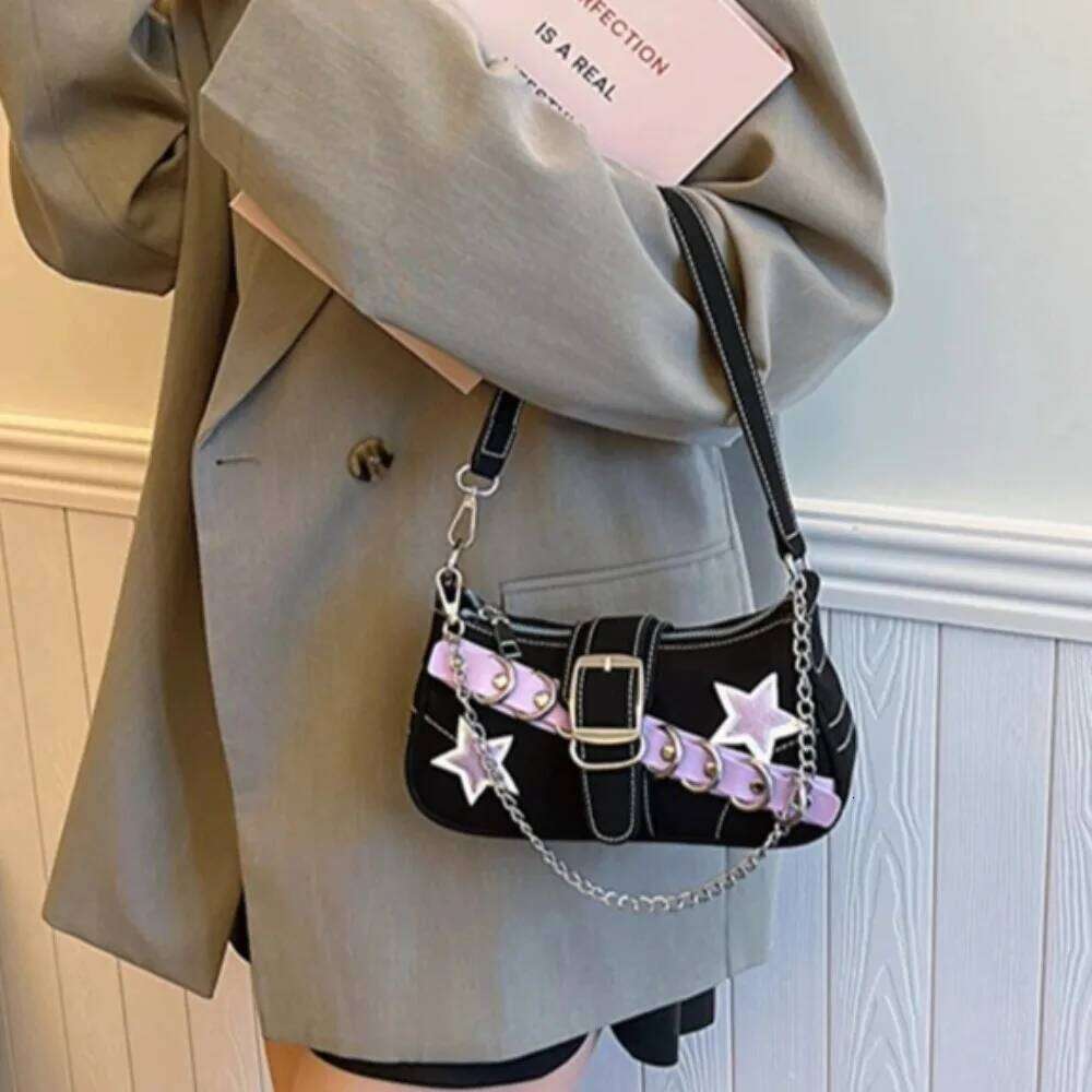 Y2k Women's Handbags Stars Pattern Cool Girls Underarm Bag Fashion Canvas Female Small Shoulder Bags Chain Tote Purses Z260207 - view 4