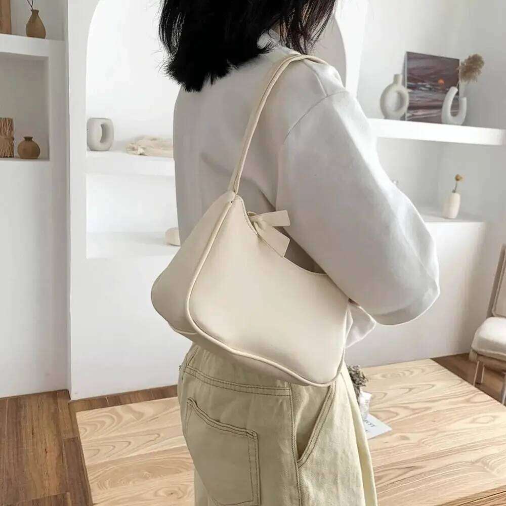 Minimalist Design Retro Forearm Top Handle Small Size Bow Handbag Vintage Look Underarm Style PU Leather Bag Female Use Y260205