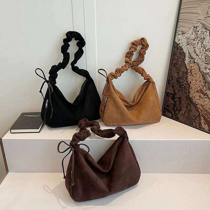 Suede Material 2026 New Shoulder Zipper Solid Color Simple Fashionable Crossbody Bag Soft Versatile Commuting Handbag Y260204