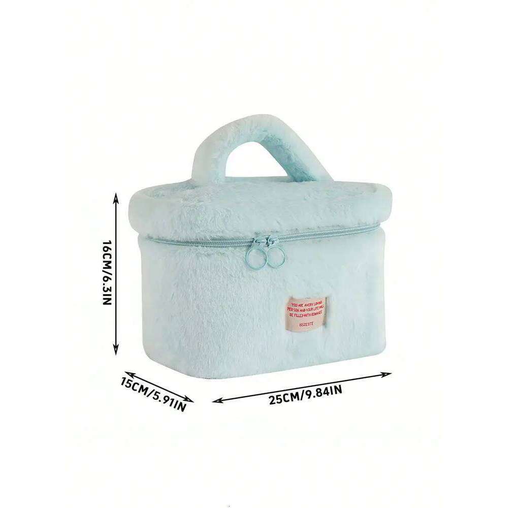 1PC simple pure color plush makeup Korean portable high appearance level large capacity wash bag for women Y260206