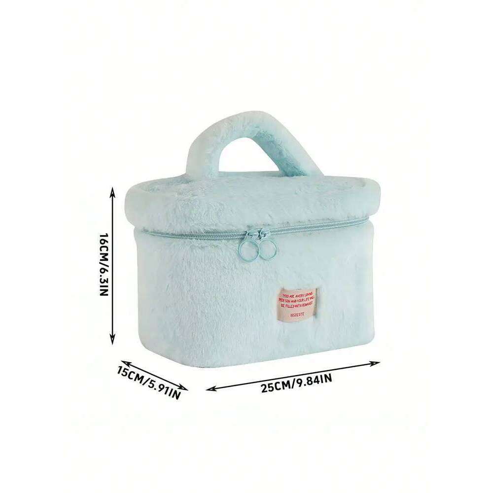 1PC simple pure color plush makeup Korean portable high appearance level large capacity wash bag for women Y260206