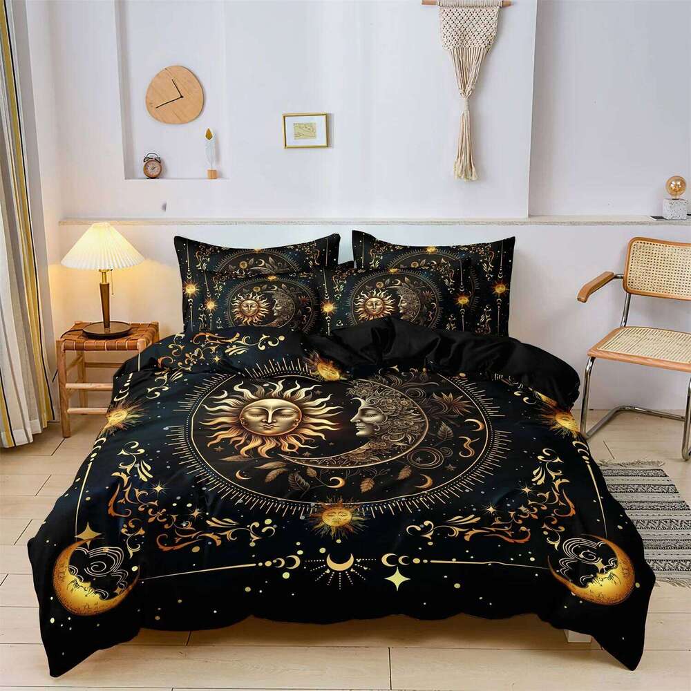 3pcs Super Soft Breathable Golden Sun And Moon Planet Duvet Cover Set At Home Dormitory High Definition Numerical Code Printing XJ260206
