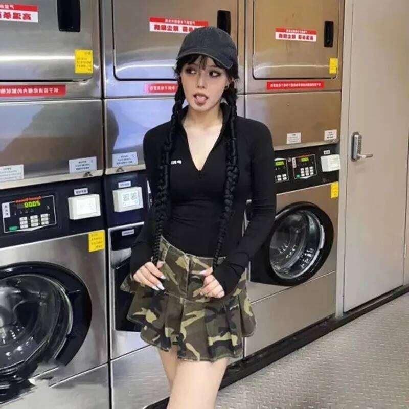 Pleated Skirts for Women American Style Vintage Clothing Summer Camouflage High Street Fit Students All-match Young Sexy Chic XJ260206