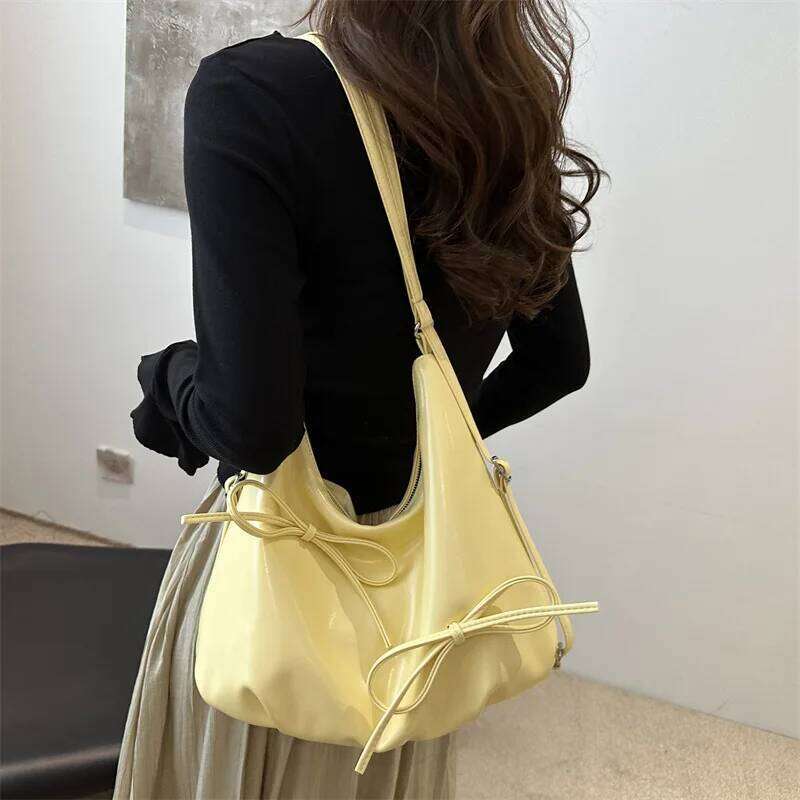Fashion Bow Design Women's PU Leather Shoulder Bags Simple Solid Color Ladies Crossbody Bag Class Commute Girls Tote Handbags Y260205