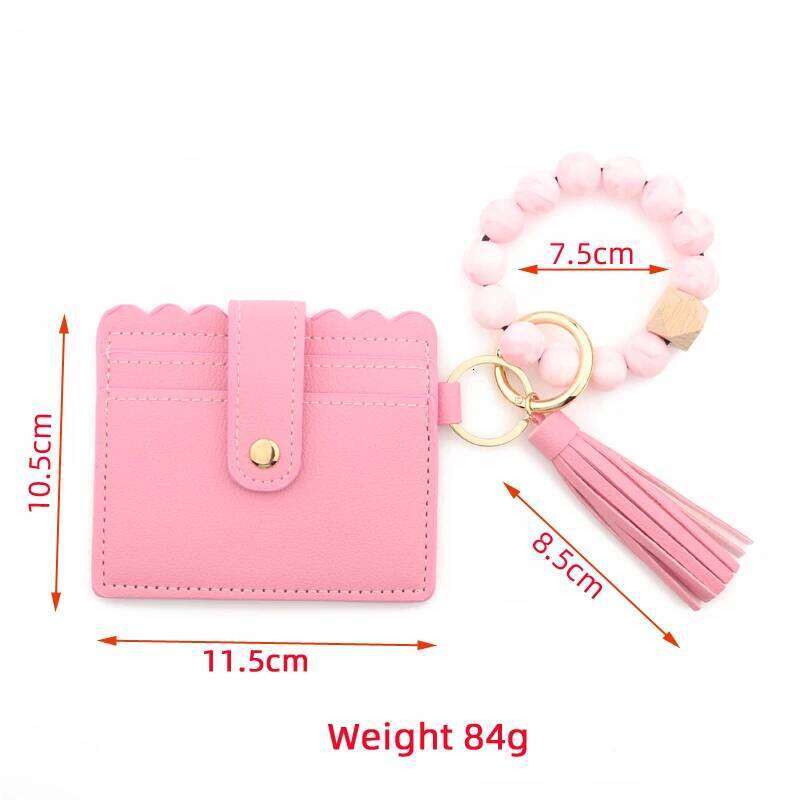 Bead Solid Card Bag Wristlet Keychain Silicone Beaded Bracelet Leather Tassel Wallet Bangle Y260206