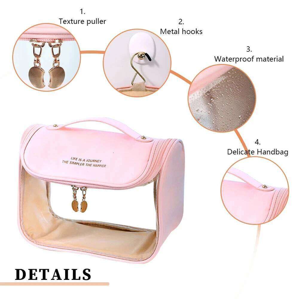 Women Transparent Waterproof PVC Cosmetic Travel Toiletry Organizer Tote with Hook Makeup Storage Bag for Holiday Gifts Y260206
