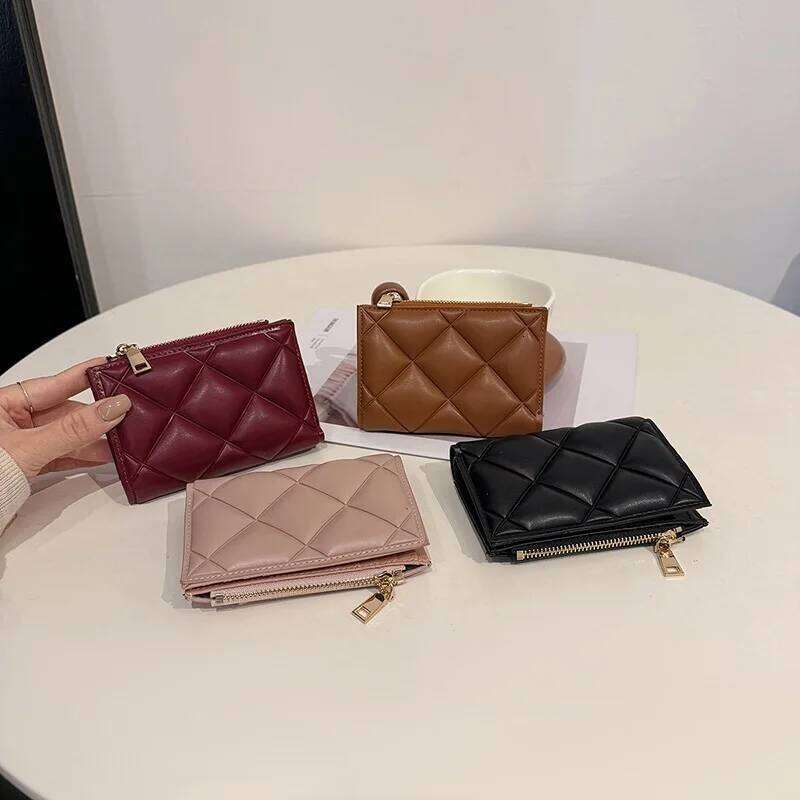 Niche Quilted Mini Wallet for Women Short-Style Spacious Multi-Card Slots Minimalist Zipper Snap Closure Card Holder Coin Purse Y260206