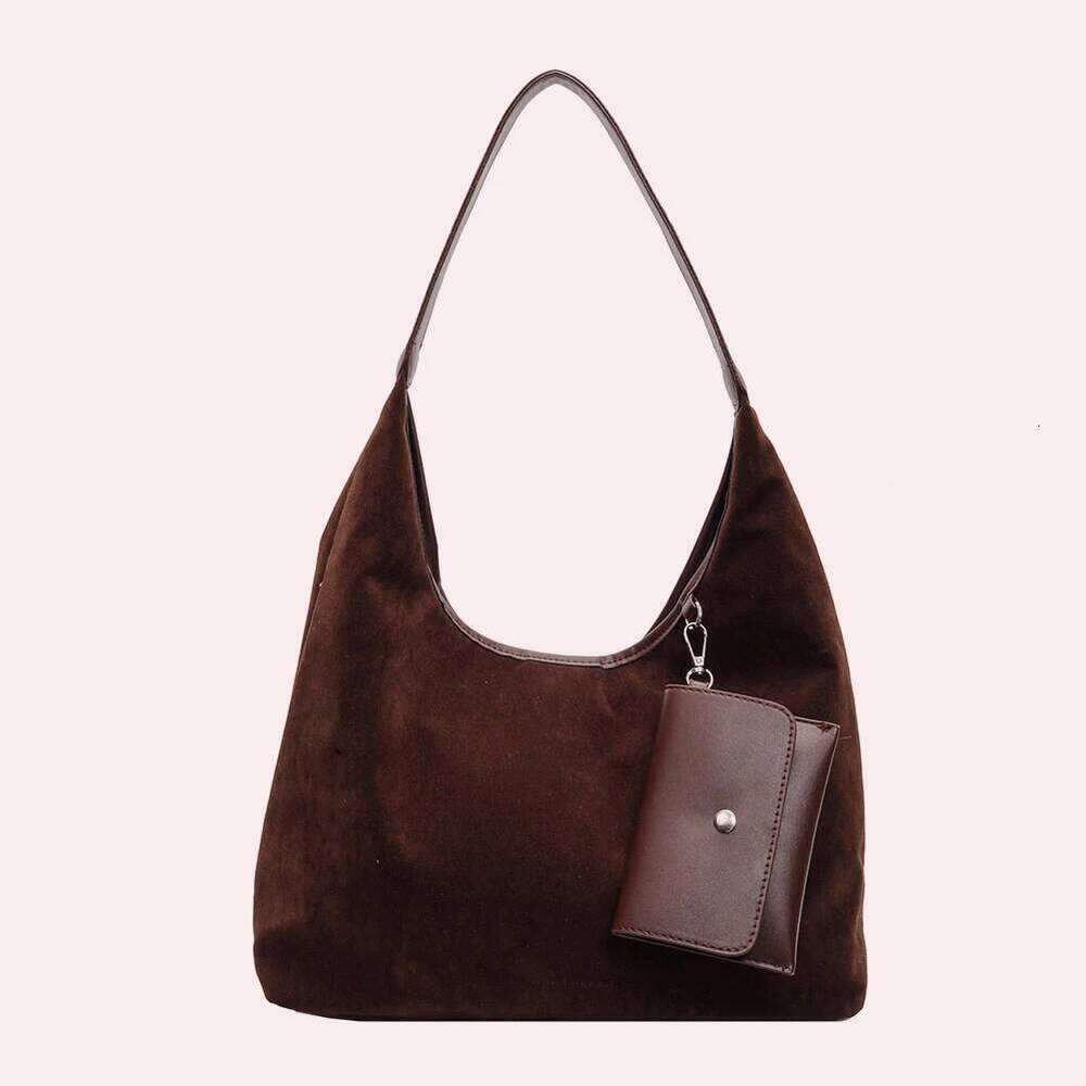 Women Suede Shoulder with Inner Pocket Hobo Magnetic Closure Large Handbag Commuting Shopping Bag Y260205