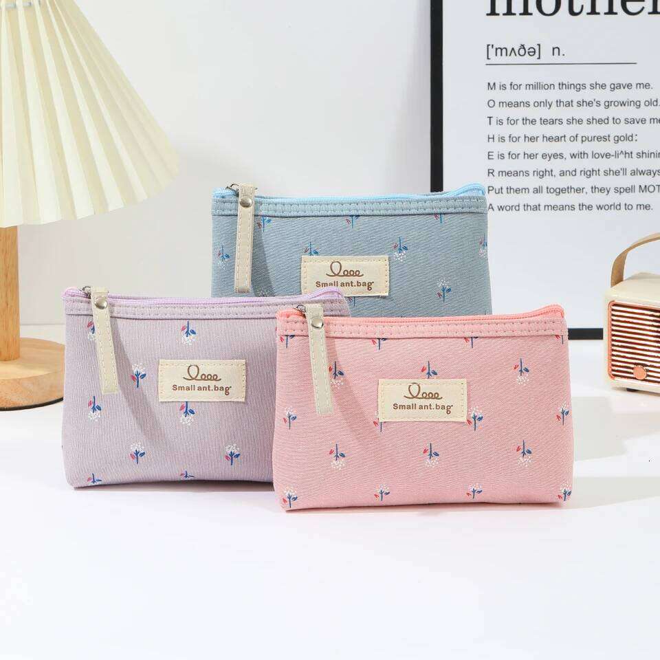 Instagram style canvas makeup printed women's portable student pencil case travel storage toiletries bag Y260206