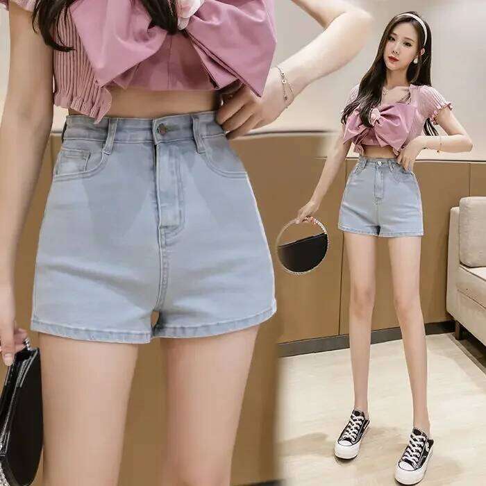 Women White High-Waist Tight Stretch Denim Shorts Women's Summer Loose A- Line Ropa Mujer XJ260206