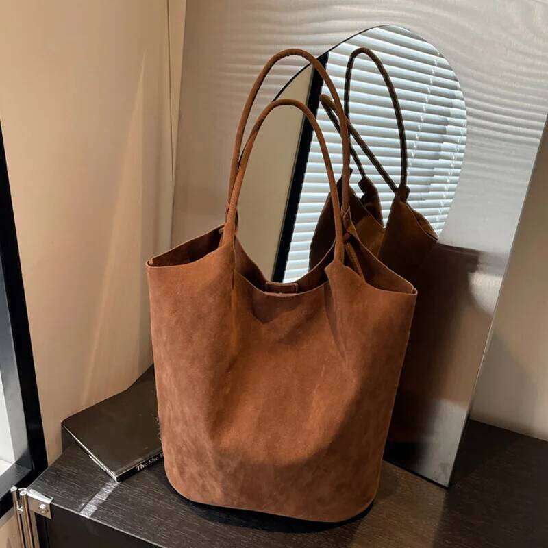 Retro Women's Suede Shoulder Bag New Solid Colors High Capacity Casual Tote Zippered Versatile Sewing Thread for Crafting Z260207 - view 5