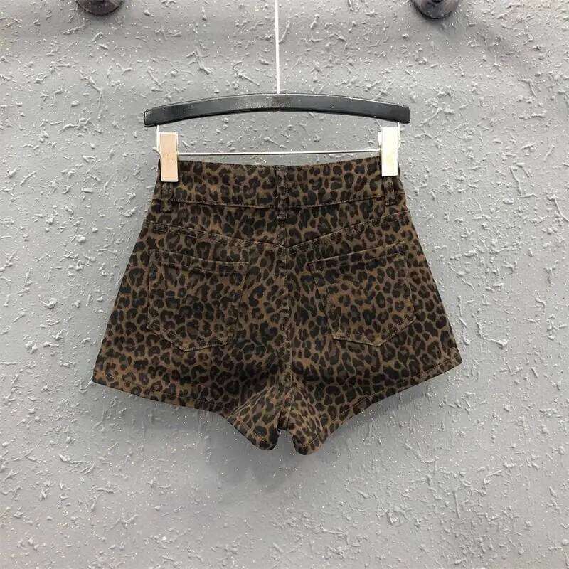 Leopard Print High Waist Denim Women's New Irregular Fashion Wide-leg Pants Booty Shorts Jeans XJ260206