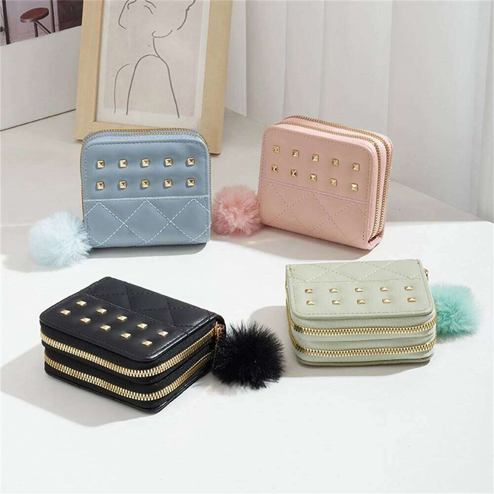 Quilted Embroidery Short Wallet Clutch for Women Dual Zipper Secure Purse with Multiple Card Slots Large Capacity PU Money Bag Y260206