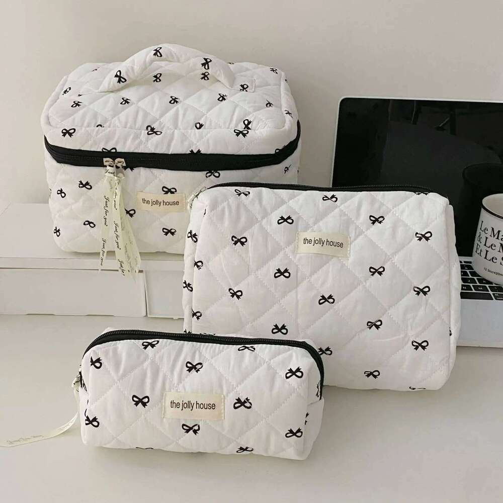 Fashion Cherry Tote Women Makeup Portable Cute Ladies Cosmetic Toiletry Storage Pouch Handbag Cotton Quilted Zipper Bag Y260206