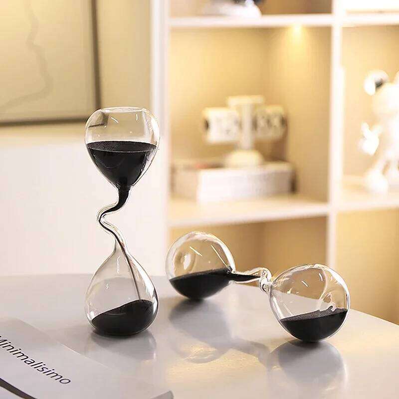 Curve Design Black Hourglass Modern Style Home Decor Accessories Glass Craft Simple Interior Table Ornament Aesthetic Sand Clock S260204 bff
