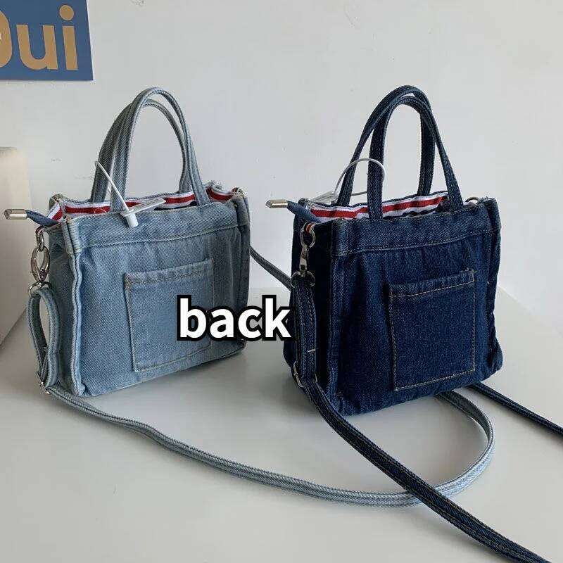 Simple Design Women's Denim Shoulder Messenger Bag Solid Color Ladies Handbags with Pocket Vintage Female Girls Small Tote Bags Y260205