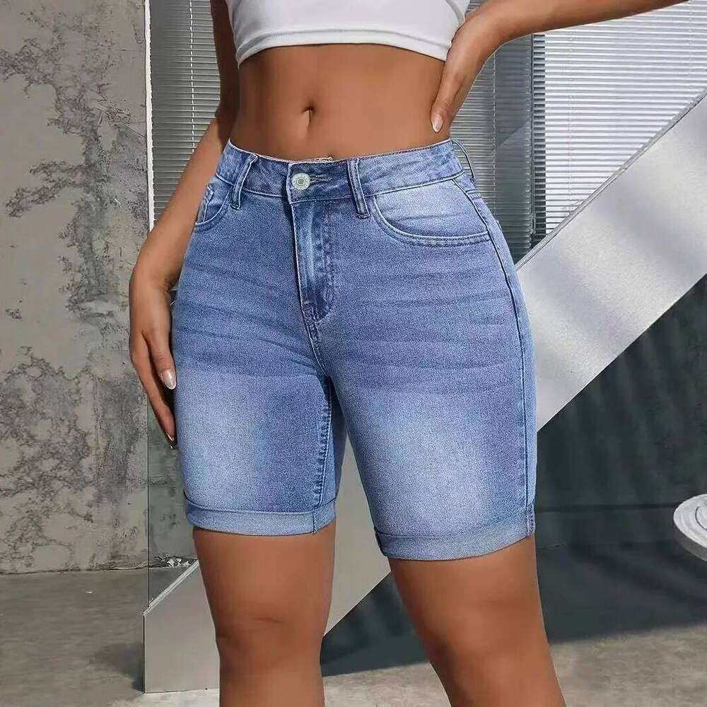 Bleached Jeans Shorts Denim Women Jean High Waist Spliced Pockets Washed Solid Vintage Basics Zipper Fly Skinny Summer 2025 XJ260206