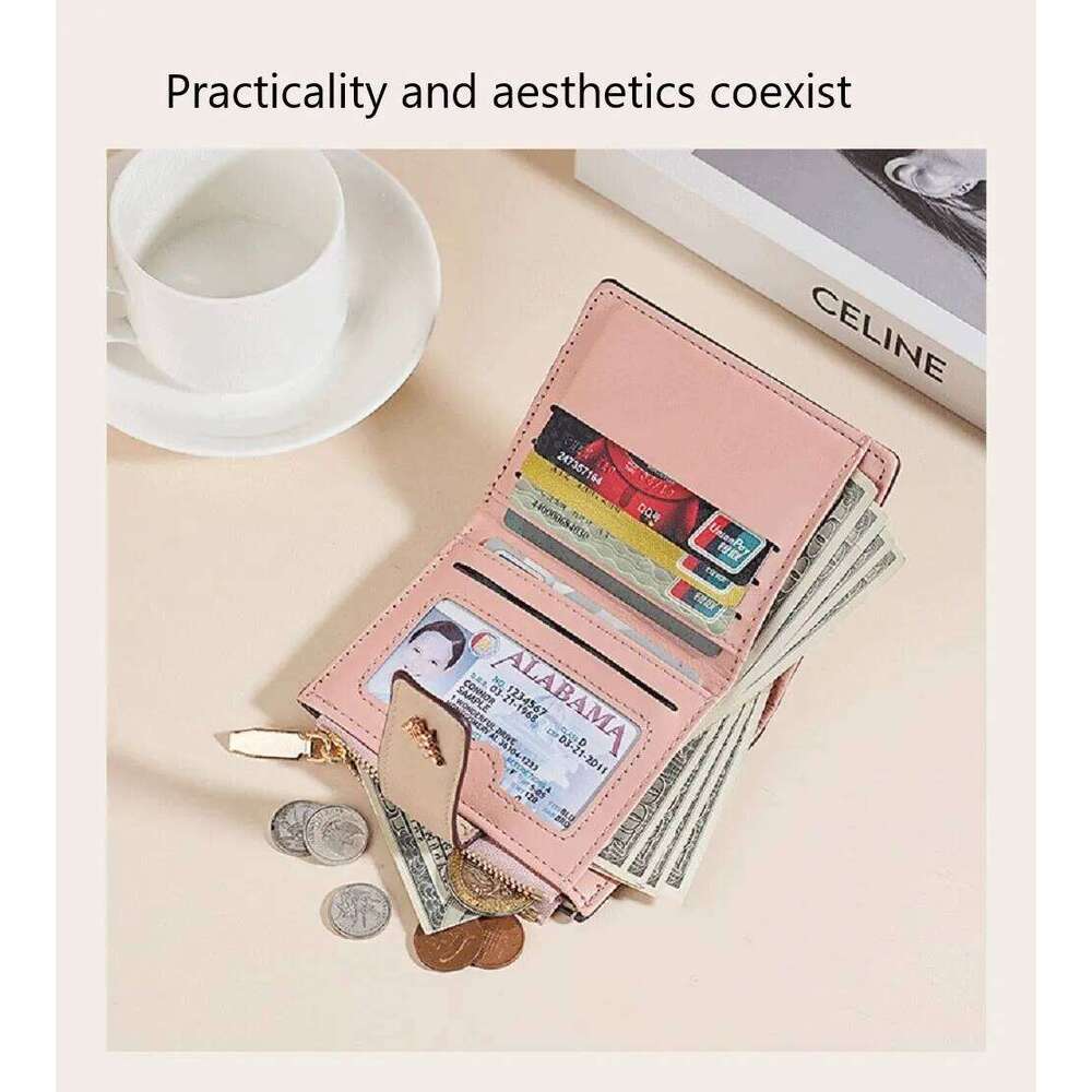 Short PU Leather Thin INS Multi Coin Purse Small Flowers Card Bag Hasp Zipper Wallet for Women Girl Y260206